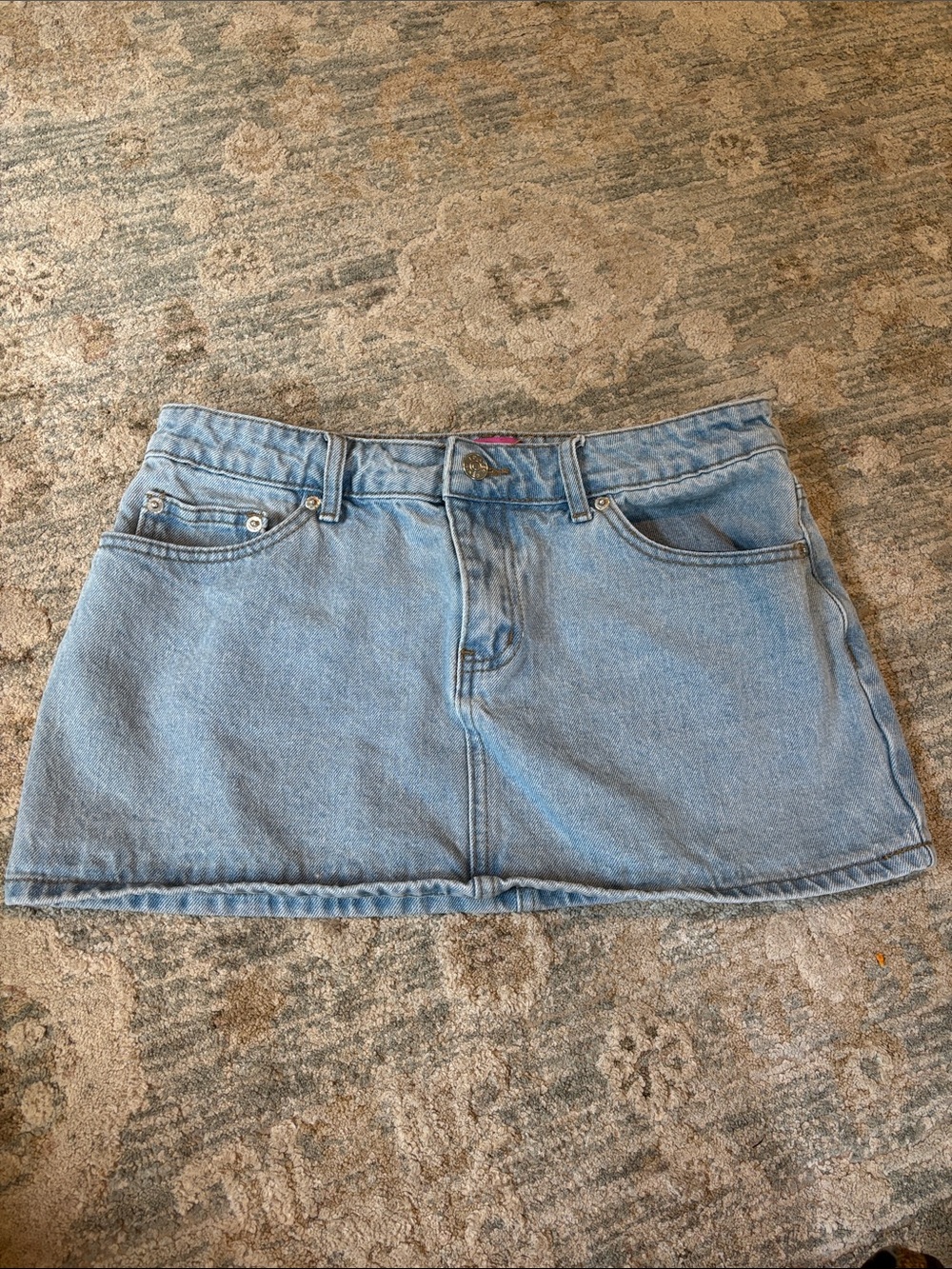 Edikted Light Wash Denim Micro Mini Skirt - Size Medium